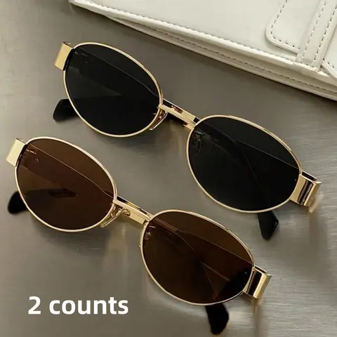 Women's Fashionable Metal Frame Oval Sunglasses, Trendy Casual Sunglasses for Everyday Use, Fashion Accessories for Outdoor Activities, Classic Oval Sunglasses, Summer Sunglasses