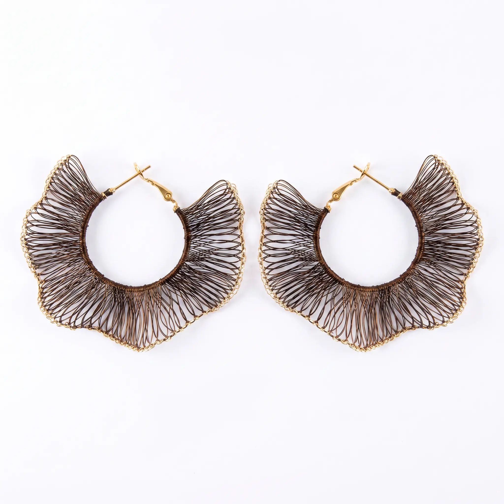 Statement Wavy Hoop Earrings – Handcrafted Wire Mesh, Oversized Boho Jewelry