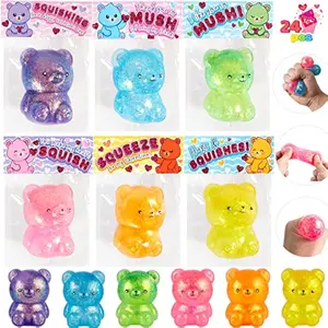 24 PCS Valentines Day Bear Toys with Card, Squeeze Stretchy Stress Relief and for Classroom Exchange, Valentine's Party Favors, Toys for Boys and Girls
