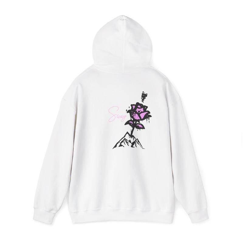 Sway Rose- Sketched Rose Over Mountain Hoodie | Pink Black Floral Graphic