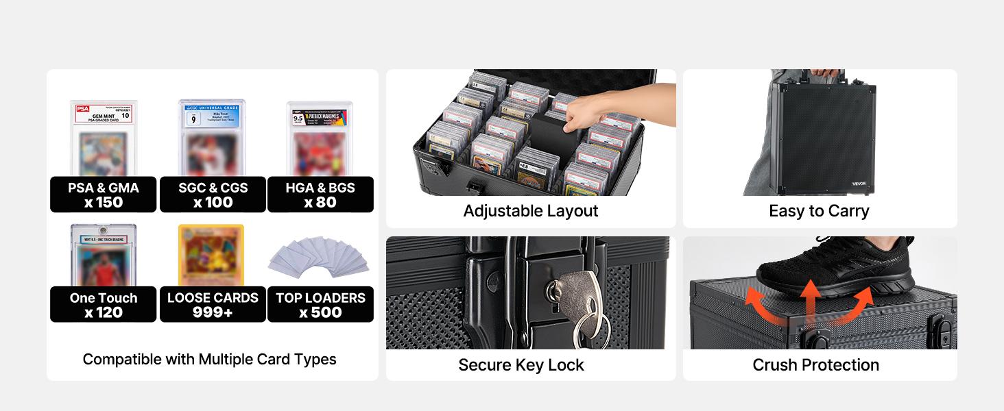 VEVOR Graded Storage Case - 3-Row 150 PSA Slab Box with Secure Lock, 12 Dividers & Key, Baseball Sports Holder for 100 SGC 80 BGS 500 Top Loaders & 999+ Loose Items#BacktoSchool, Sports Cards VEVOR Graded Storage Case - 3-Row 150 PSA Slab Box with Secure Lock, 12 Dividers & Key, Baseball Sports Holder for 100 SGC 80 BGS 500 Top Loaders & 999+ Loose Items#BacktoSchool, Sports Cards