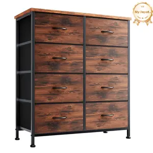 8-Drawer Fabric Storage Tower Dresser - Tall Organizer with Steel Frame, Wood Top, Chest of Drawers with Bins for Bedroom, Closet, Entryway Storage
