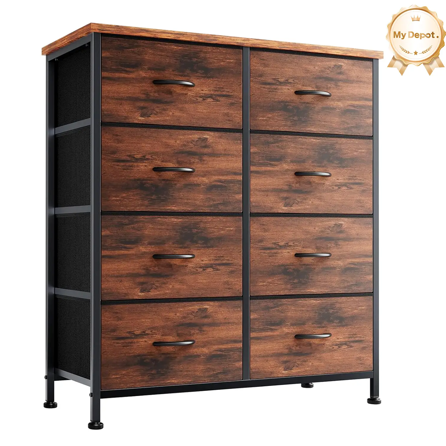 8-Drawer Fabric Storage Tower Dresser - Tall Organizer with Steel Frame, Wood Top, Chest of Drawers with Bins for Bedroom, Closet, Entryway Storage