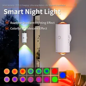 Smart Motion Sensor LED Night Light, RGB Wall Sconce, USB Rechargeable Indoor Ambient Lighting, Magnetic Step Lights for Stairs Wardrobe, Entryway Bedside Desk Hallway Bedroom home essential decorative atmosphere lamp No Drilling