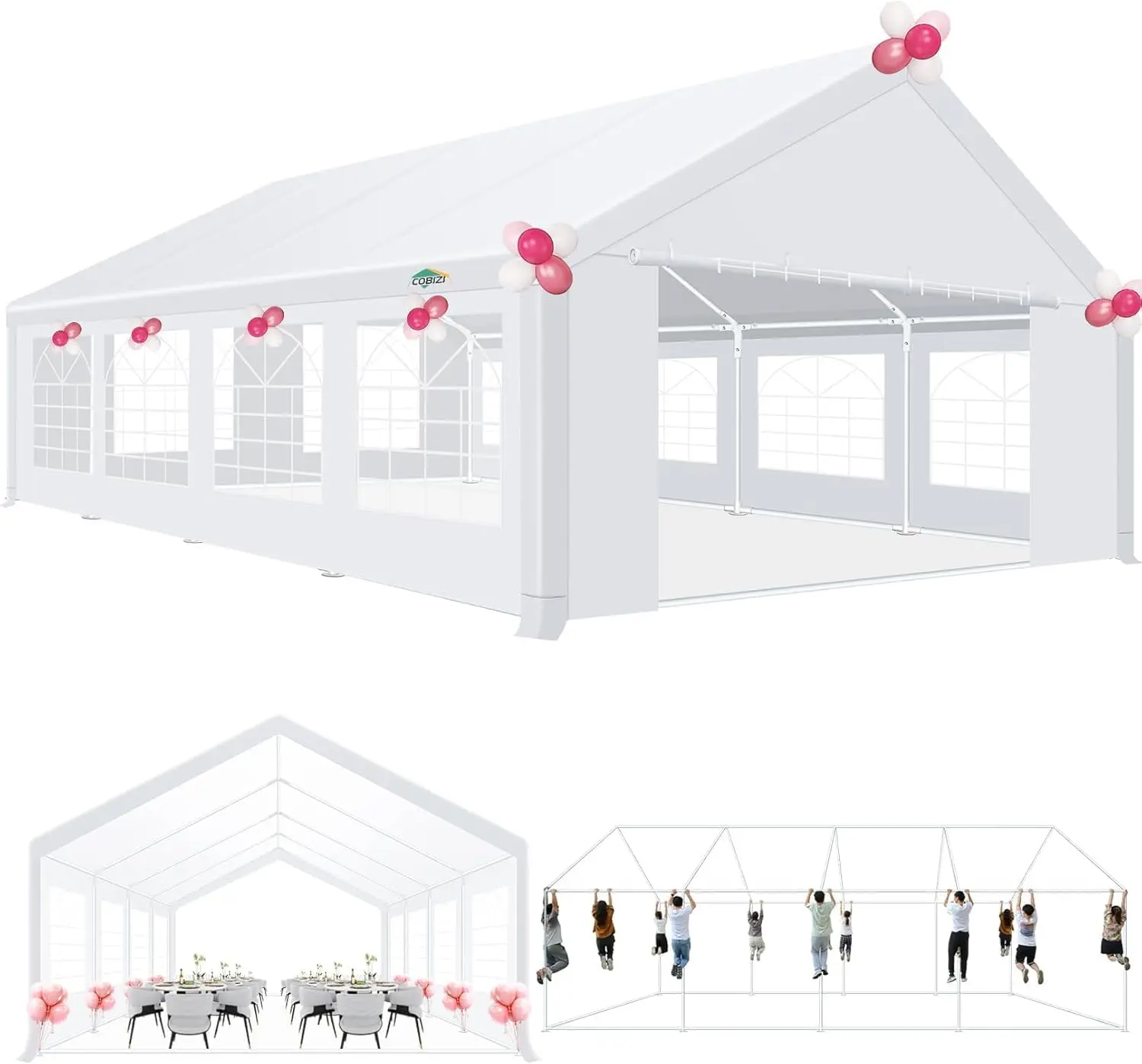IYTD 20x30 Outdoor Party Tent Heavy Duty Waterproof Canopy Shelter with 8 Sidewalls & 12 Church Windows, White Powder Coating, Built-in Sandbag Commercial Event Tents for Parties Wedding Patio BBQ