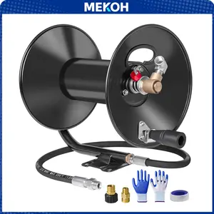 100ft, 4000 PSI Heavy Duty Power Washer Hose Reel Wall Mounted, Metal Hose Reel Hand Crank, Outdoor Hose Reel for Air/Liquid/Water Use Visit the MEKOH Store