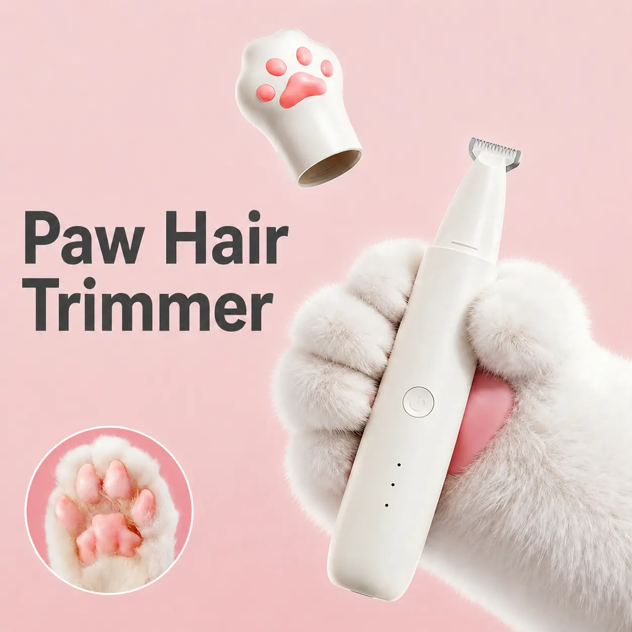 Rechargeable Pet Paw Hair Trimmer Kit - Cordless, Quiet USB-C Charging Grooming Clippers with LED Light for Small Dogs, Cats, and Paw Trimming