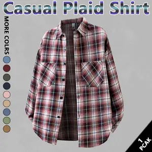 Men's Lapel plaid long-sleeved shirt, Regular Fit Casual Street Soft Comfy Shortsleeve Collared Top for Daily Wear, Men's Clothes for All Seasons, Shirts for Men, Menswear, Casual Wear Clothing, Button Down Shirt party outfits