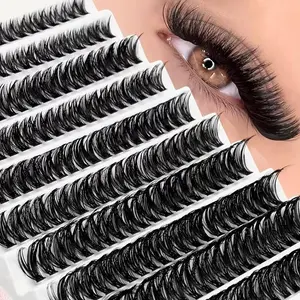 200pcs D Curl Lash Clusters, Fluffy Eyelash Extension 9-16mm Individual Lashes Clusters 60D Volume Lash Extension At Home DIY Eyelash Clusters DIY Eyelash Extensions D Curl Eyelashes