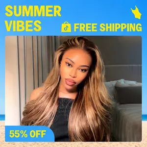[Special Offer] Megalook 13x6 Glueless Lace 2P4/27 Straight Honey Blonde Highlight Ombre Colored 100% Virgin Human Hair Soft Thick Wig With Drawstring Band #SummerVibes