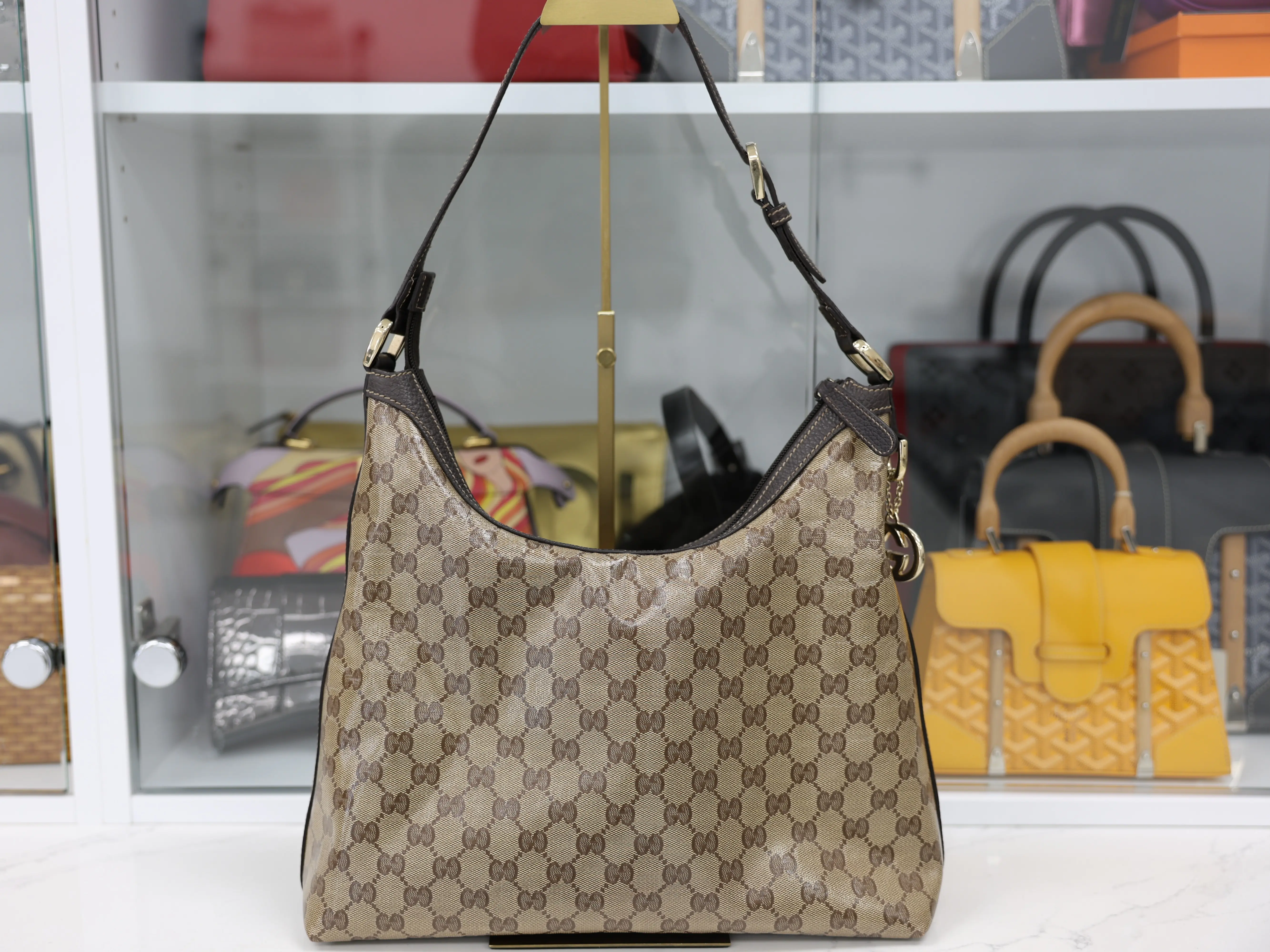 Pre-owned GUCCI CANVAS Shoulder Bags GG CRYSTAL COATED HOBO HANDBAG