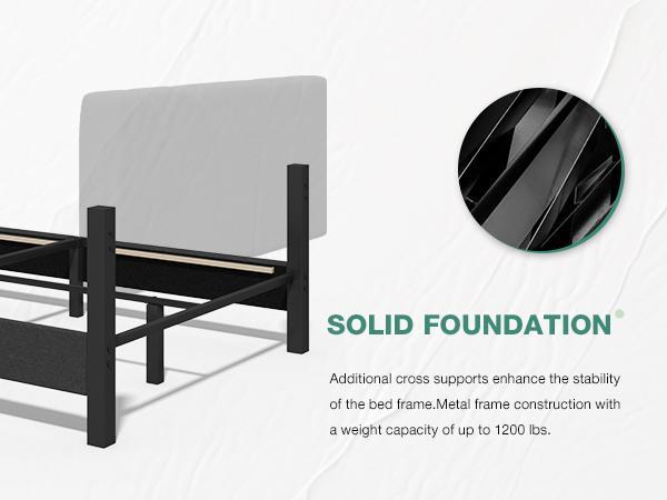 Bed Frame Upholstered Platform Full/Queen/King Bed Frame with Adjustable Headboard, Strong Weight Capacity, No Box Spring Needed, Easy Assembly, Grey Modern Unique Bedroom Furniture