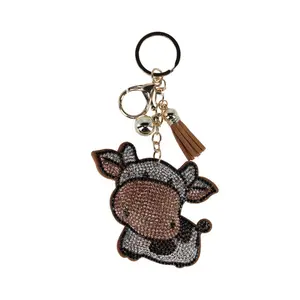 CTM Women's Glitter Cow Character Bag Charm with Faux Leather Tassel
