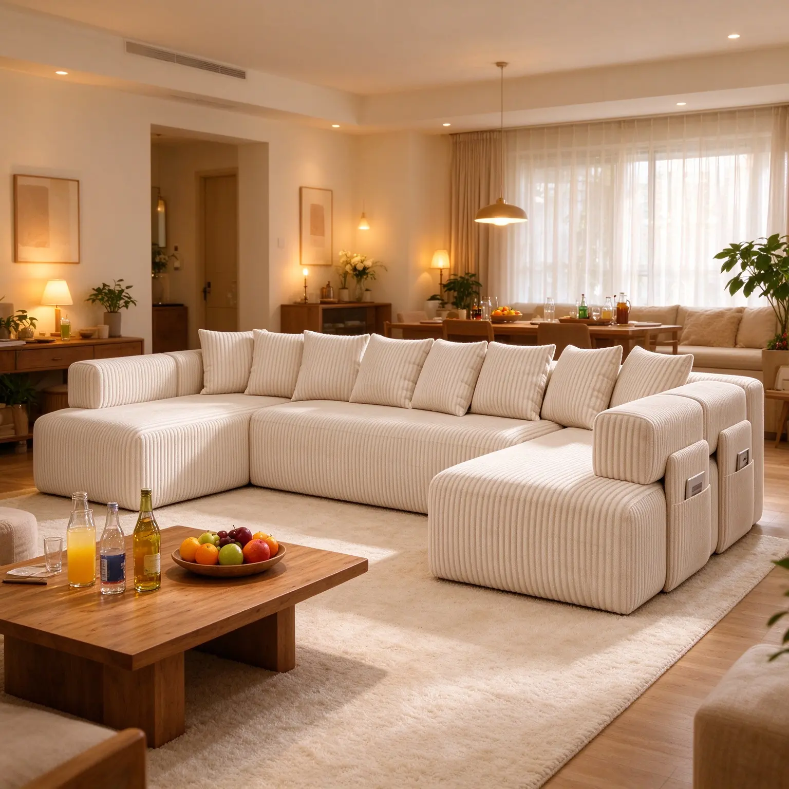 146in Modular U-Shaped Corduroy Sectional, Boneless Cloud Couch, Tool-Free Setup for Modern Home Decor