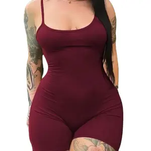 Women's Plus Size Basic Fitted Spaghetti Strap Backless 1-Piece Unitard Romper - Deep Maroon Solid Bodysuit for Women, Casual Comfortable Elegance Wear Formal Outfit