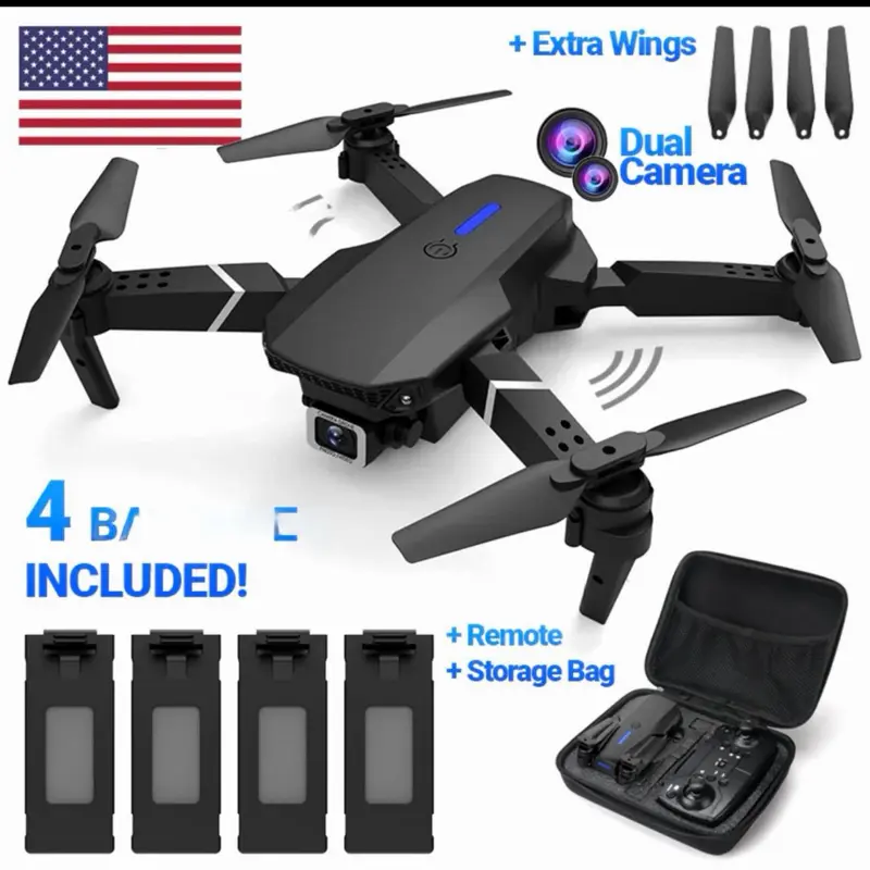 Drone 4K HD Dual Camera WiFi FPV RC Foldable Quadcopter + 4 Batteries