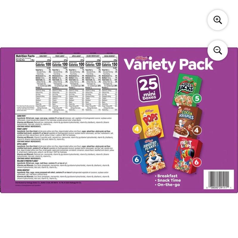 Kellogg's Assorted Cereal Variety Pack 25 pk. - Includes 25 Different Cereals for a Tasty Breakfast