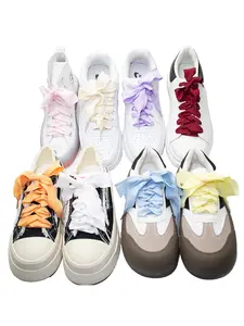 Pair of 4mm Wide Fish Tail Pleated Single Layer Shoelaces, Colorful Design for Sports Shoes & Footwear Accessories, Durable & Stylish Orange Shoe Laces