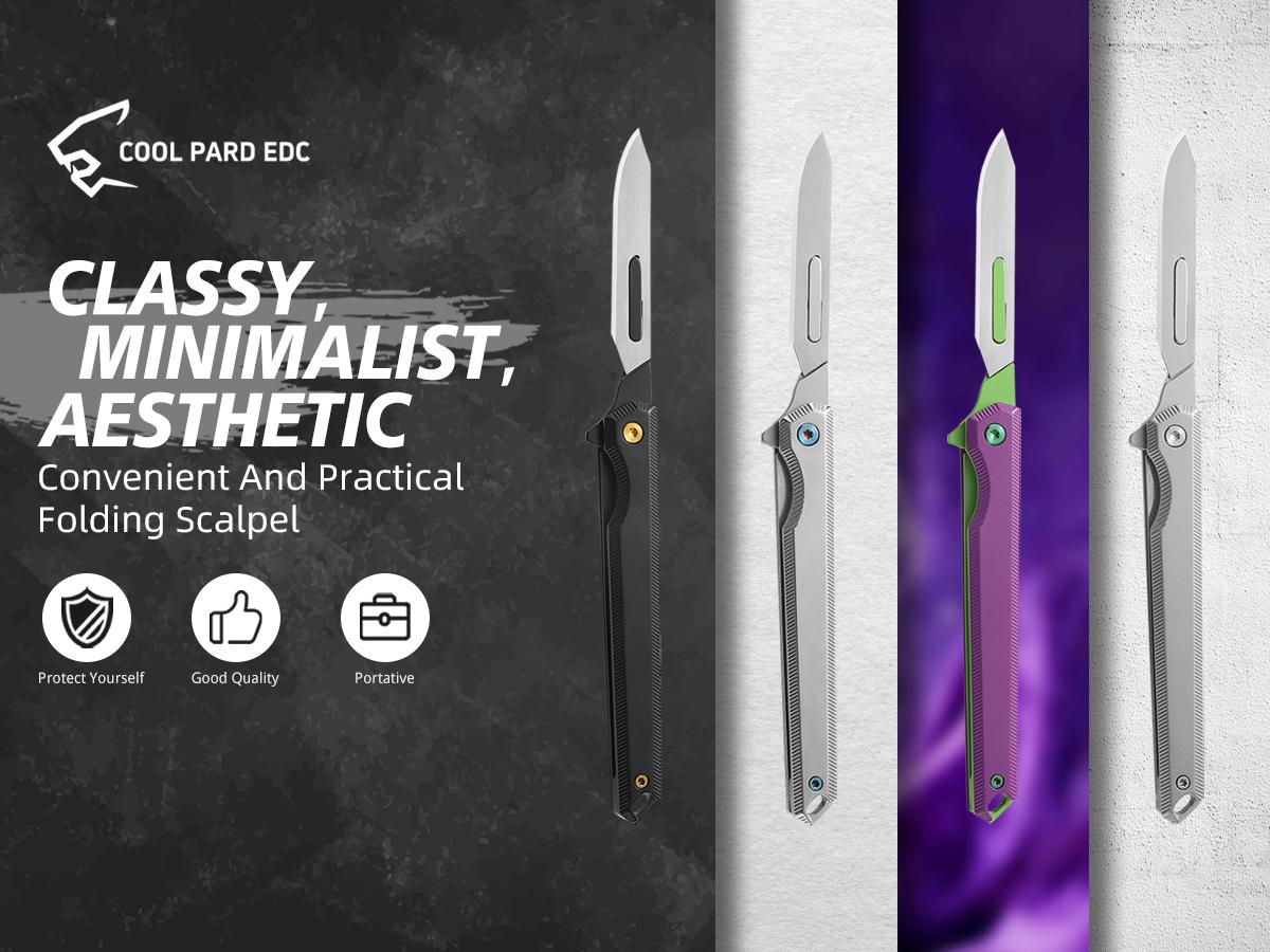 Mini Slim Folding Scalpel，Scalpel Pocket Knife with 10pcs #60 Replaceable Razor Blades,EDC Utility Knife with Liner Lock,Pocket Clip，The Perfect Hunting Knife for Skinning Deer (Mirror Silver)