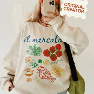 Italian Market Sweatshirt, Sardines Oyster Lobster Sweater, Tomato Girl, Summer Amalfi Coast Sweater, La Dolce Vita Shirt