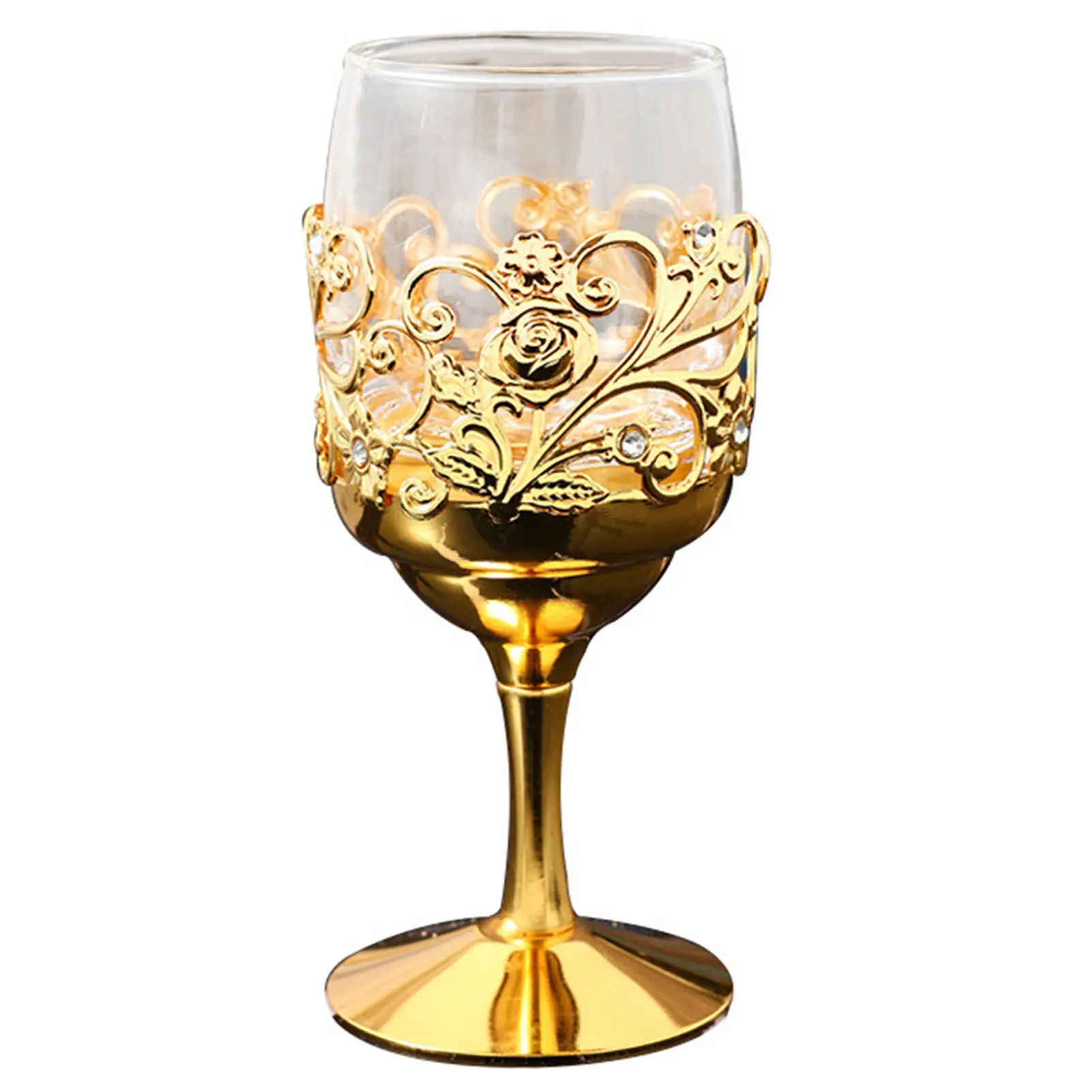 European Style Metal Craft Glass Goblet - Glassware Drinkware, Elegant High-Stemmed Whisky Liquor Cup, Vintage Ornate Champagne Flute for Wedding Celebration, Perfect Anniversary Gift