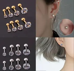 earrings  lovers 3 Pairs/Set Stainless Steel Plated with 18K Golden Four-Claw Twist Ball Round Zirconia Stud Earrings Studearrings