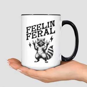 Feelin Feral Raccoon Meme Mug, Raccoon Mug, Feral Girl Coffee Mug, Funny Unhinged Cup, Trendy Gift for Women, Mom Self Gift