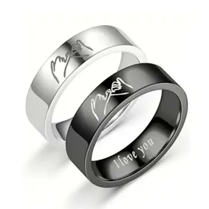 Fashion couple rings, engraved 'I love you', made of stainless steel, suitable for weddings, valentine's day, promise rings