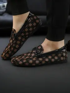 Men's Plaid Loafers New Korean Trend British Style Slip-On Flat Soft Sole Comfortable Lightweight Business Casual Footwear Shoes for Daily Wear