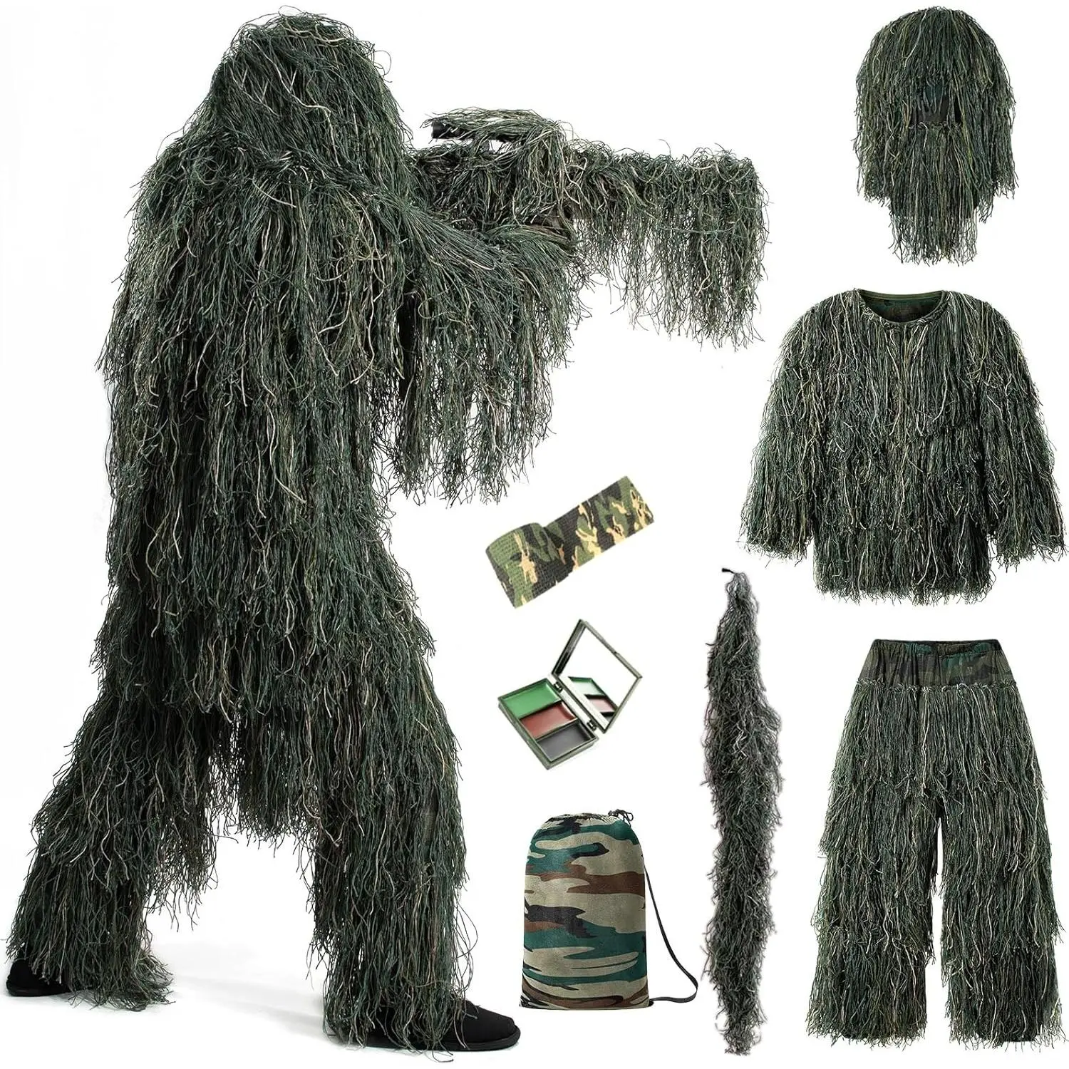 3D Camouflage Ghillie Suit Hunting Gear for Adults/Youth & Kids - Perfect for Outdoor Hunting Halloween Costumes