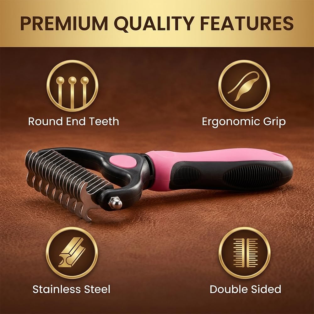 Pet Grooming Brush-Double Sided Hurtless Shedding and Dematting Undercoat Rake Comb for Dogs and Cats, No More Nasty Shedding or Flying Hair Pet Grooming Brush-Double Sided Hurtless Shedding and Dematting Undercoat Rake Comb for Dogs and Cats, No More Nasty Shedding or Flying Hair