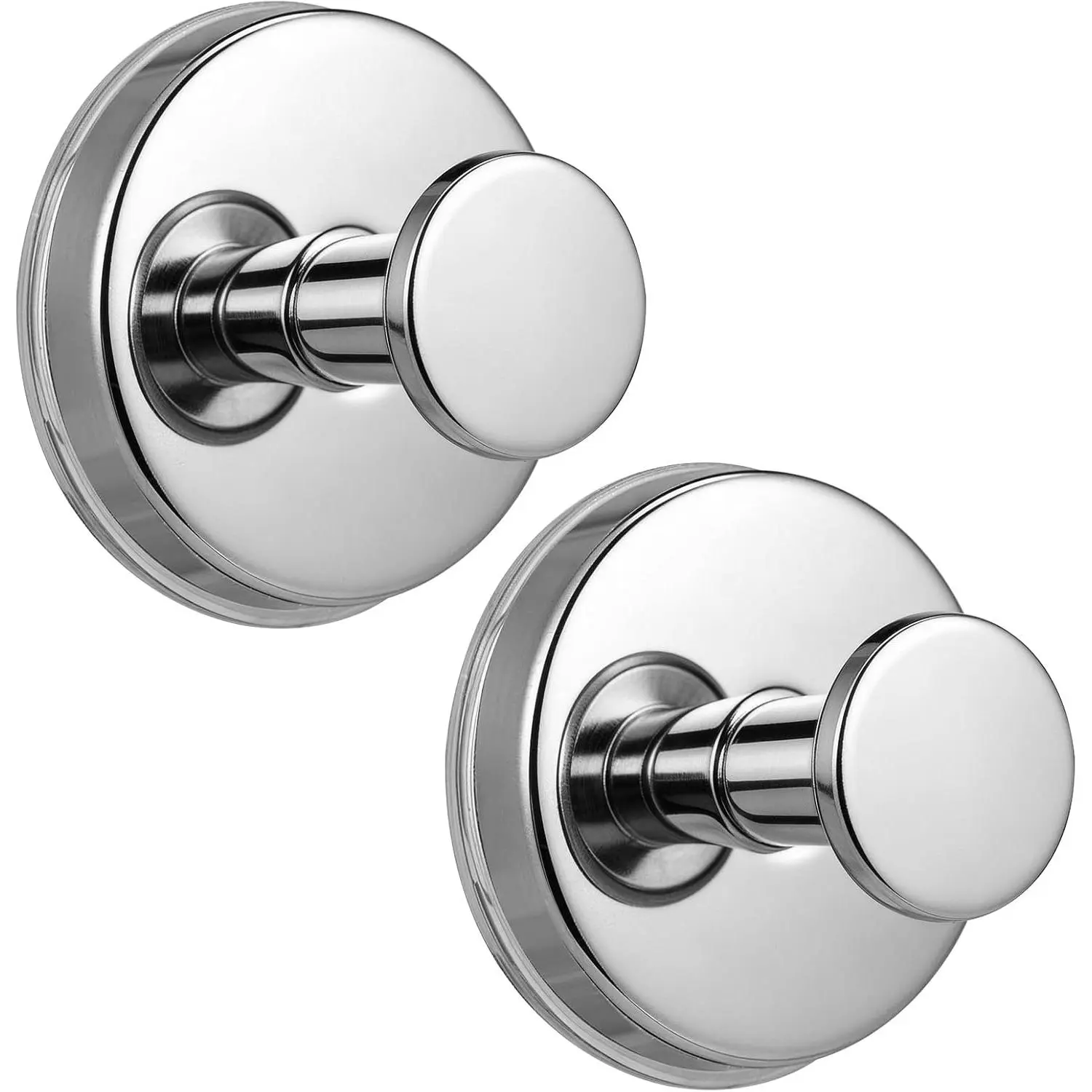 Chrome Polished & Brushed Nickel Suction Cup Hooks (2 Pack), 15lb Heavy-Duty No-Drill Bathroom Hooks for Towels, Robes, Loofah, Removable for Glass, Tile, Mirrors, Smooth Non-Porous Surfaces, Large