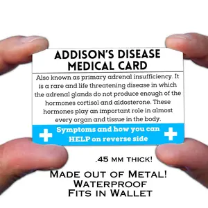 Addisons Disease Awareness Medical ID Card, for Wallet or Lanyard, Addisons Disease Symptoms