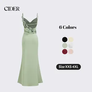 Cider [size 0-10] Satin Cowl Neck 3D Floral Ruched Mermaid Maxi Dress