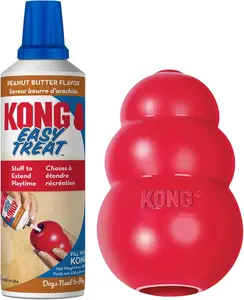 KONG Classic Stuffable Dog Toy with Easy Treat Peanut Butter Spray - Fetch & Chew Toy for Dogs - with Dog Toy Filler Treat - for Hours of Fun & Enrichment - 8 oz