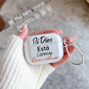 Divine Companionship Pattern Protective Case for AirPods 4/3/2/1/Pro/Pro2 Soft TPU Earphone Cover, Transparent with Keychain