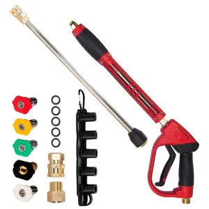 Hourleey Pressure Washer Gun, Red High Power Washer Gun with Replacement Wand Extension, 5 Nozzle Tips, M22 Fittings, 40 Inch, 5000 PSI Quick Connector Safety Trigger Handle