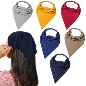 6 Pack Hair Scarf Headband for Women - Elastic Hair Kerchief Large Boho Triangle Bandana Head Scarf with Clips Non Slip Solid Color Headbands Hair Scarves for Teen Girls