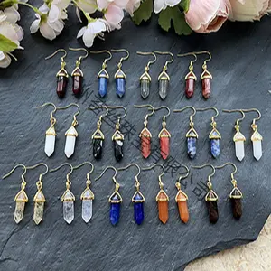 Natural Crystal Hexagon Prism Claw Buckle Earrings Ornaments Crystal Earrings Amethyst Ear Studs