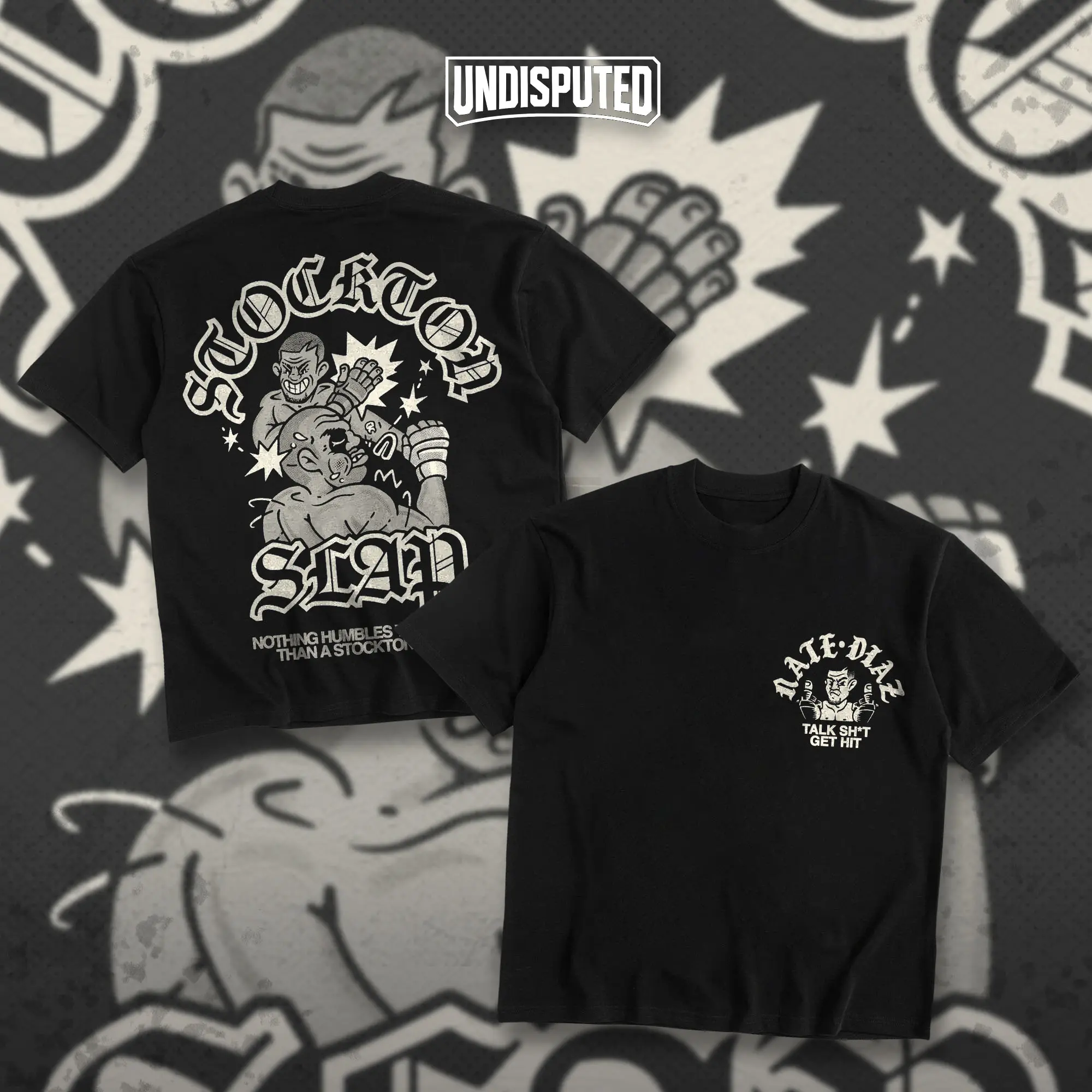 UNDISPUTED Nate Diaz Stockton Slap Collection Black Heavy Cotton T-shirt UFC Nate Diaz Stockton Slugger Funny Shirt Fan UFC Apparel Gift For UFC Fans DTG Breathable Print Menswear