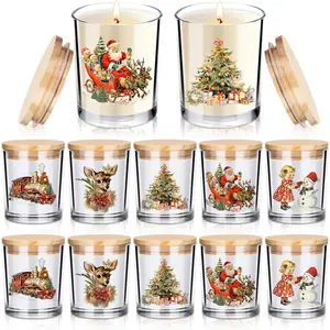 10 count  Christmas Glass Candle Jars Empty Containers Bulk 7 oz Glass Jars with Cork  Tins for Christmas Holiday Candle Making Storing Biscuits  Party Favors