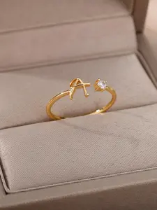 1 Piece Fashion Letter & Rhinestone Decorative Alphabet Design Ring, Holiday Jewelry Gift, Casual Jewelry For Party, Daily Clothing Decor