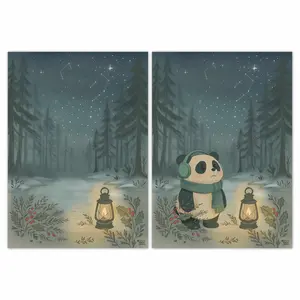 Cozy Winter Nights Panda Print | Cottagecore Forest Wall Art | Hygge Winter Landscape