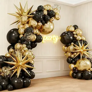 Black Gold Balloon Arch Kit 135pcs Confetti Star Garland Set for Party Decoration