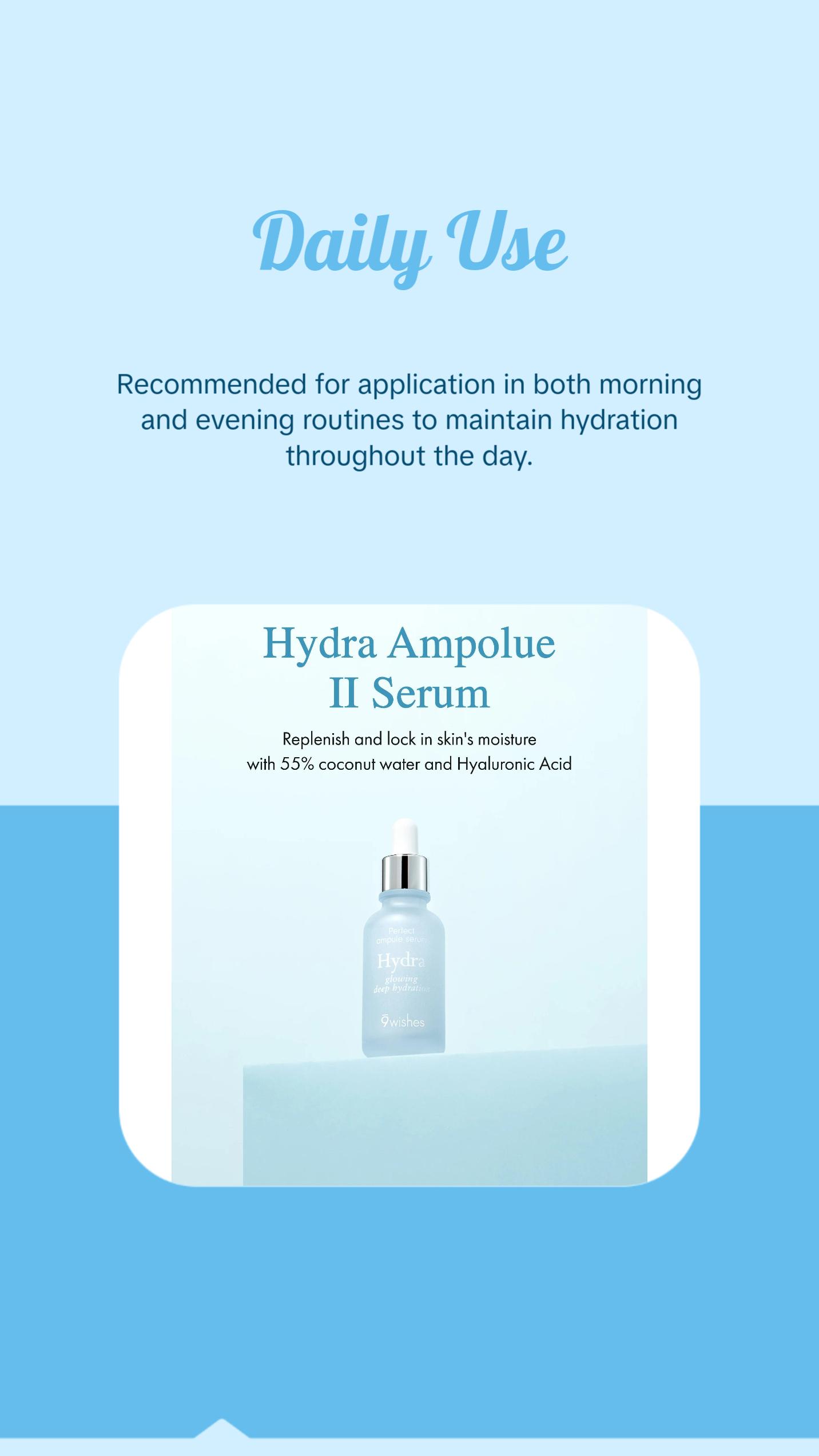 9 Wishes Hydra Ampoule Serum II (1.01 Fl. Oz.) Hyaluronic Acid and Coconut Water, Glass Skin Effect, Soothing