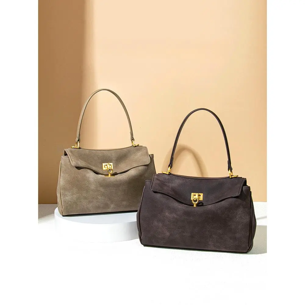 Autumn Winter Suede Tote Bag for Women Large Capacity Handbag Underarm Bag High-end Feel Versatile Kelly Bag in Grey & Charcoal