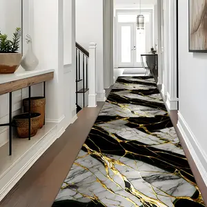 Luxury Gold Marble Print Rug, Flannel Mat, Bedroom Bedside Decor, Hallway, Kitchen, Entrance, Balcony, Home Decoration, Abstract Marble Rug