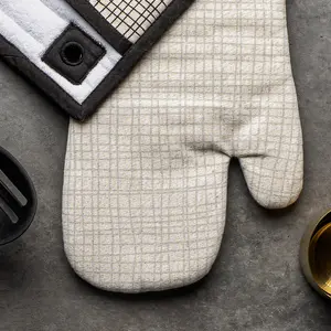 Oven Mitt and Potholder, Cream & Black Crosshatch, 2 Pack Set