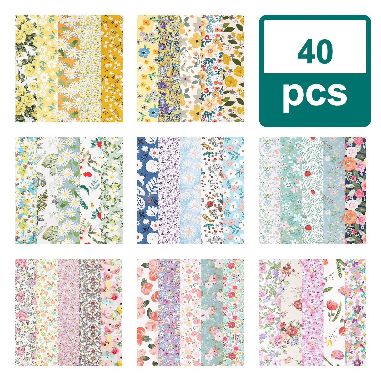40Pcs Cotton Jelly Roll Fabric Precut Strips - 2.5x19.7" Precut Quilting Strips Bundles,Floral Precut Craft Fabric Bundle,Sewing Lover Gift,for diy Crafts,Quilting