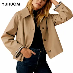 Women Casual Lapel Button Down Jacket, Lightweight Long Sleeve Coat for Fall Spring Office Daily Wear